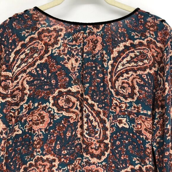 American Eagle Rustic colored Boho Retro Paisley Print Long Bell Sleeve Blouse M - Picture 14 of 16